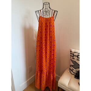 Boutique Boho Geometric Print Adjustable Straps Maxi Summer Dress Small